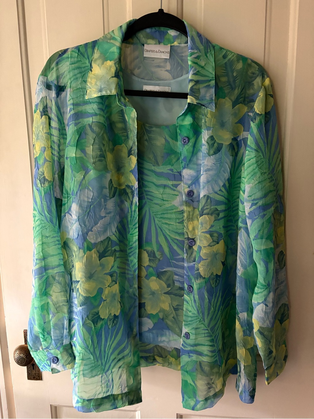 Draper's & Damon's Sheer Tropical Print Blouse with Matching Shell